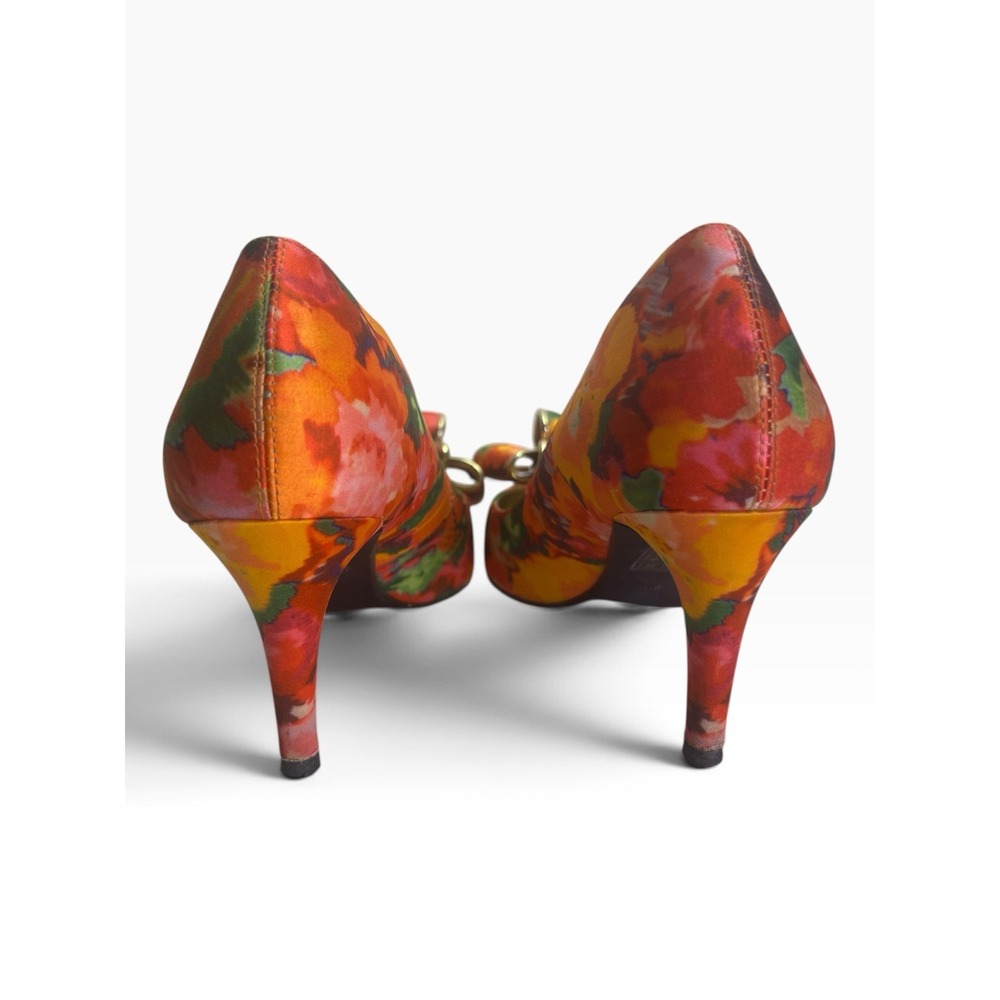 J. Renee Womens Triffle-JJ Floral Bow Pointed Toe Pumps Orange Red Satin 9.5 - Picture 3 of 8